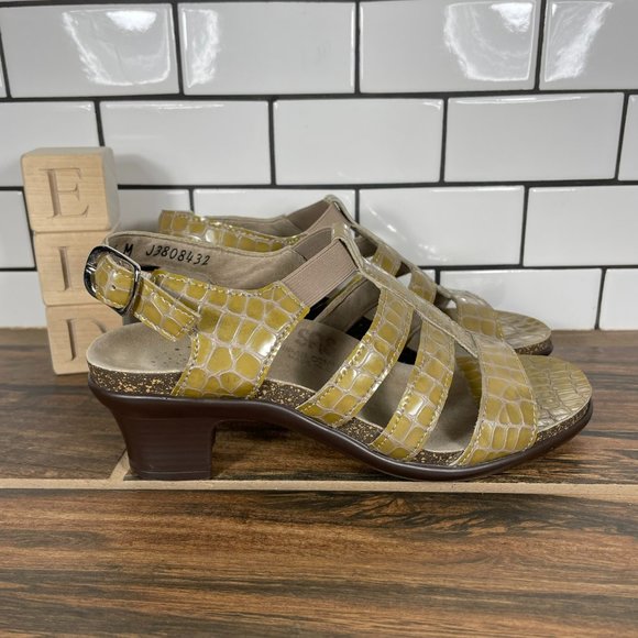 SAS Allegro Heel Strap Sandal Taupe Croc Print Patent Leather J3808432 Womens 5 - Picture 3 of 10